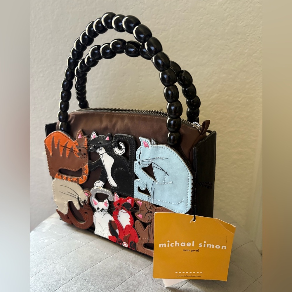 Michael Simon Multicolor Cat Appliqué Tote